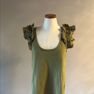 Nation LTD Valentina olive Green Ruffled Tank top in lichen deep scoop neck L